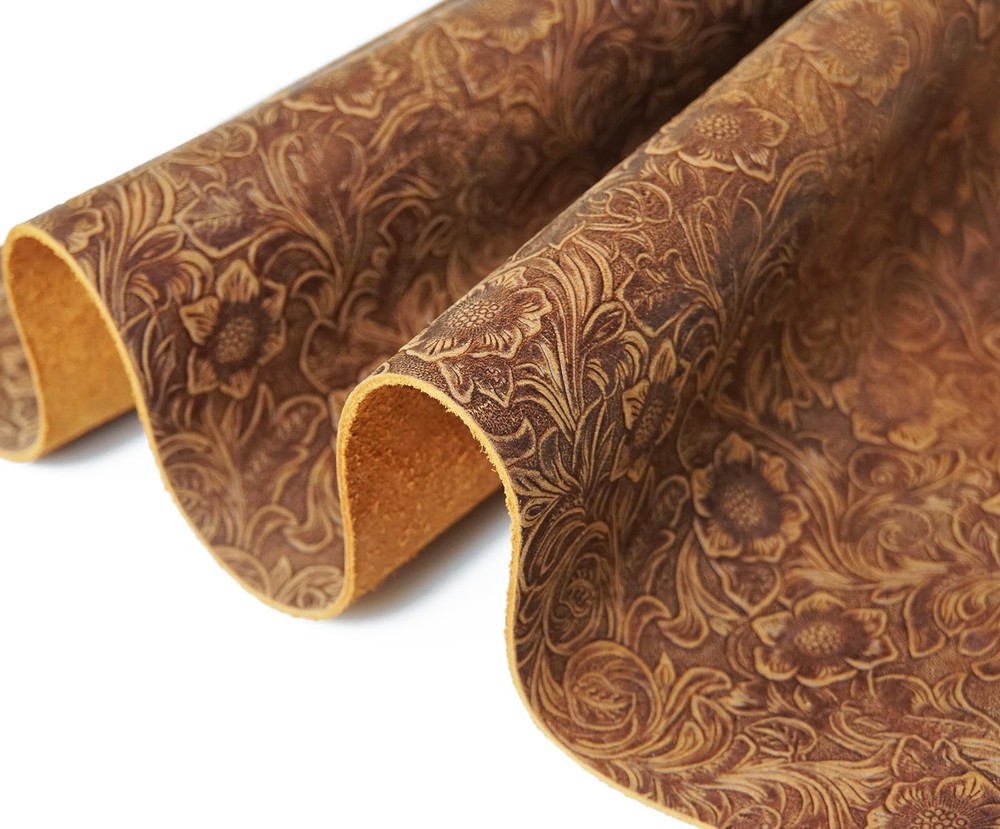 Genuine Leather Sheets Plain Geometric Pattern Printed, Bourbon Brown, 12"x24"