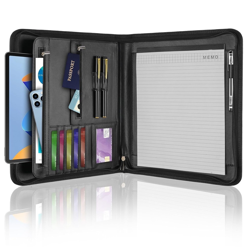 Leather Padfolio Portfolio Binder Organizer, with 25 Pages Notepad & 13" Tablet