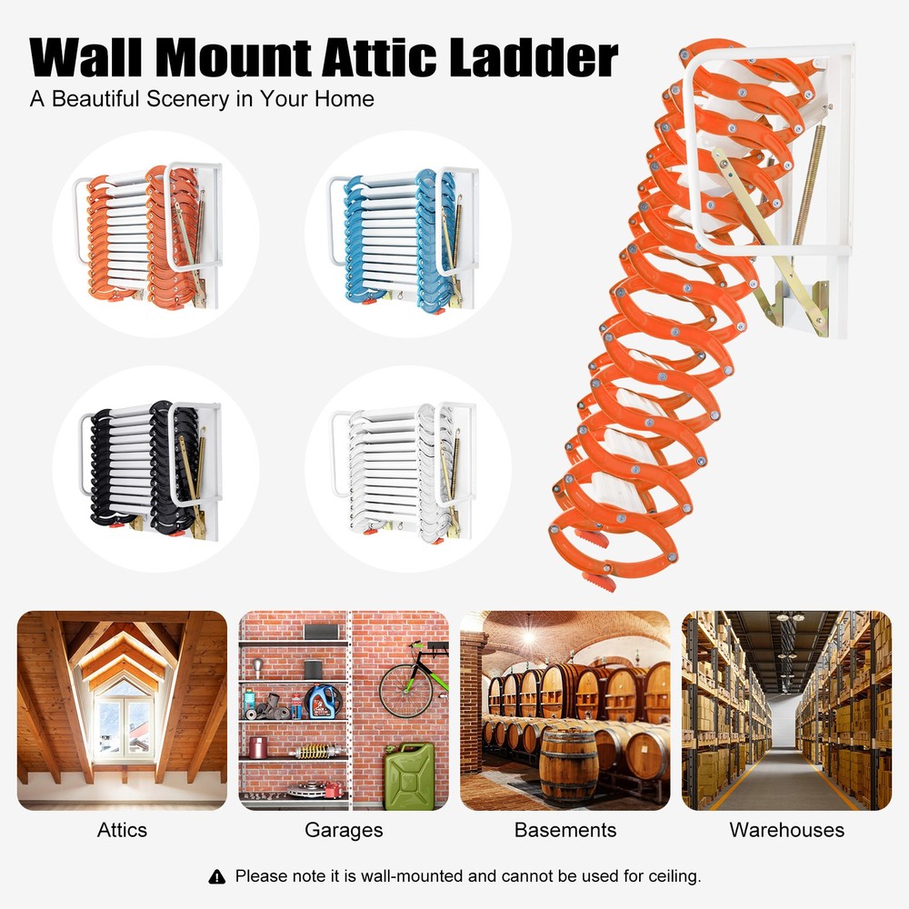 Wall-mounted Attic Folding Staircase Loft Stair Pulldown Retractable Attic Stair