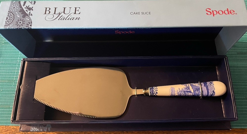 Spode Blue Italian Cake Server Knife with Porcelain Handle, 10" - Blue White