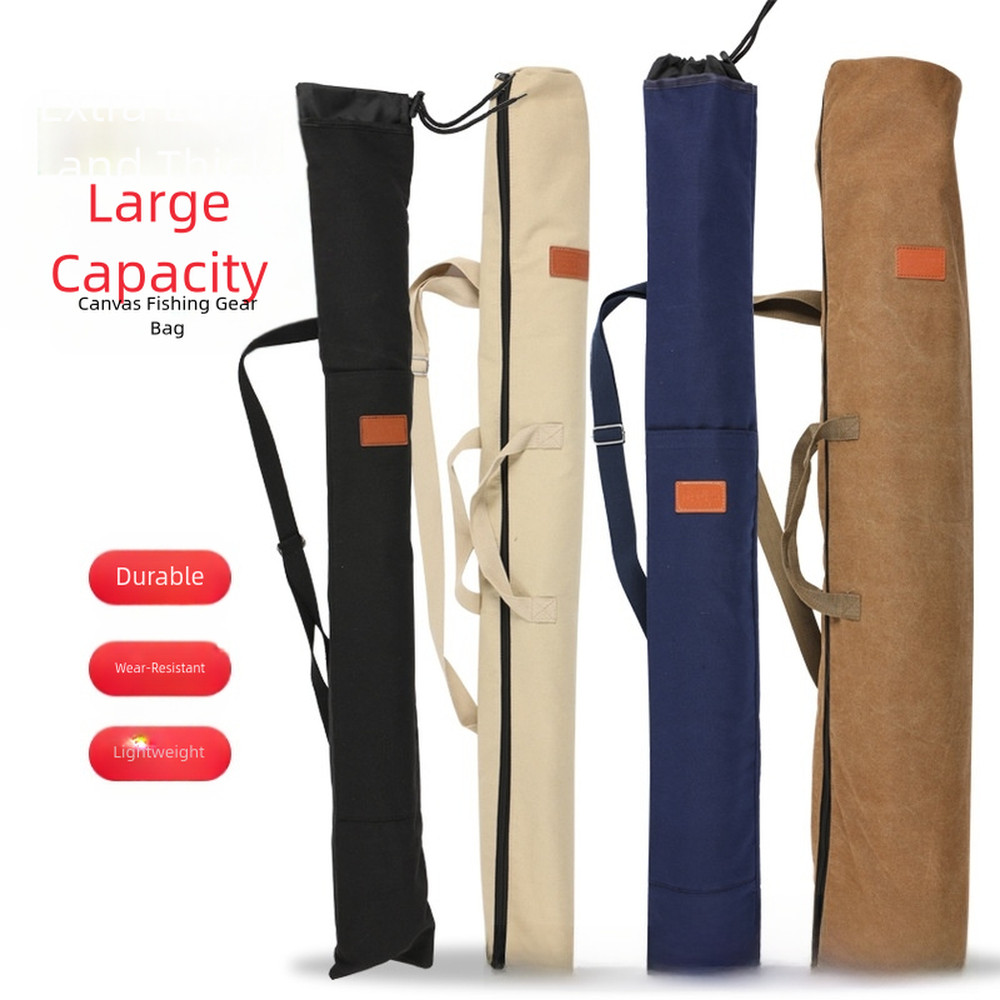 Fishing Pole Bag With Side Pockets Lightweight Canvas Pole Holder High Quality