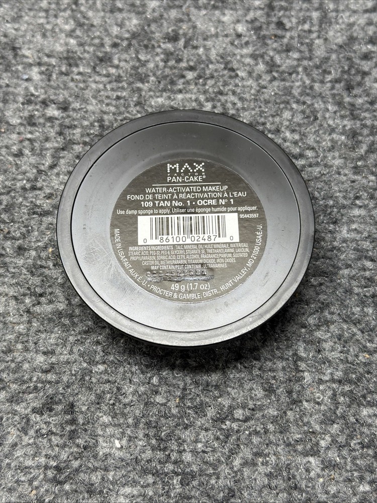 Max Factor Pancake/Pan-Cake 109 TAN Water Activated Foundation FULL SIZE 1.7 oz