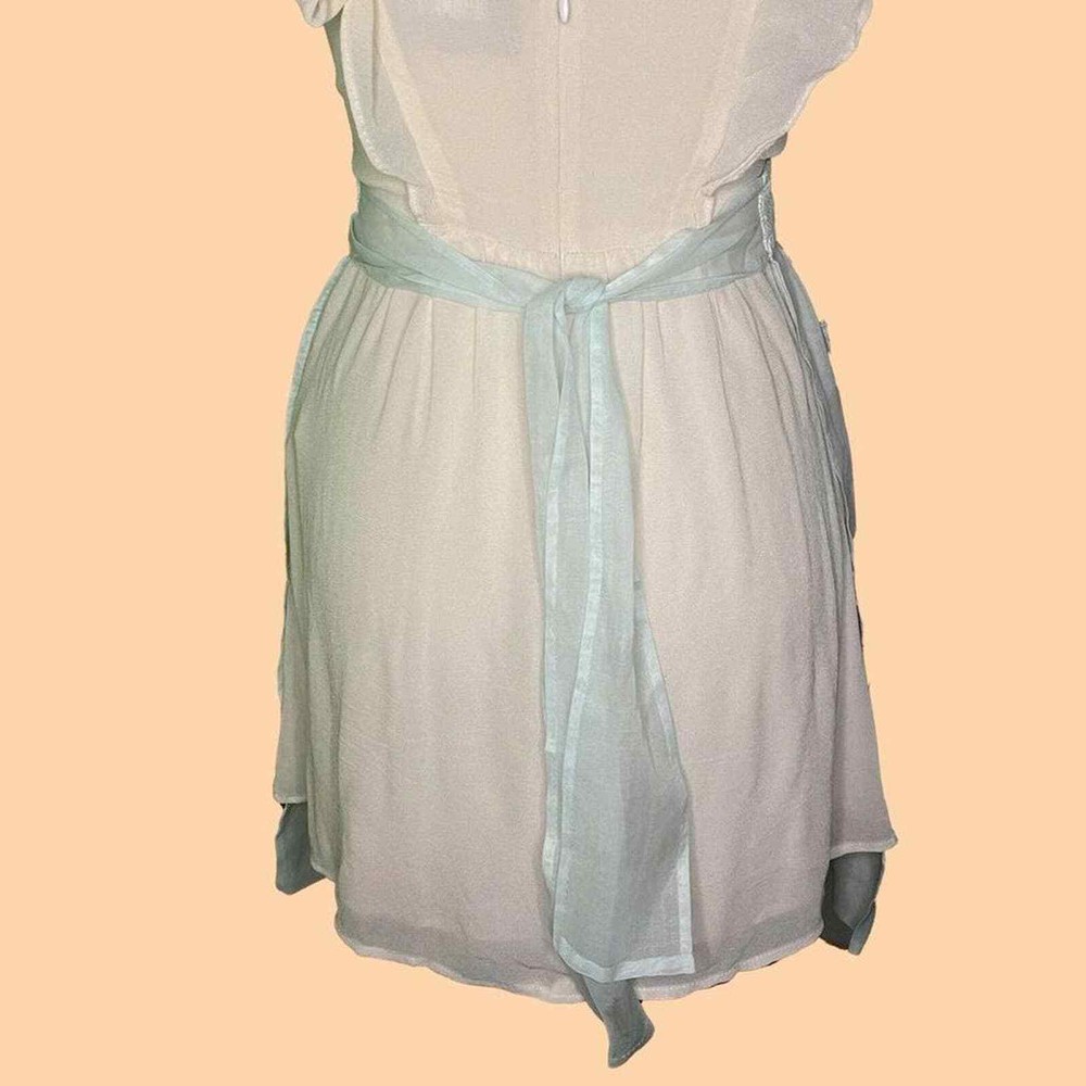 Beautiful vintage embroidered blue chiffon apron