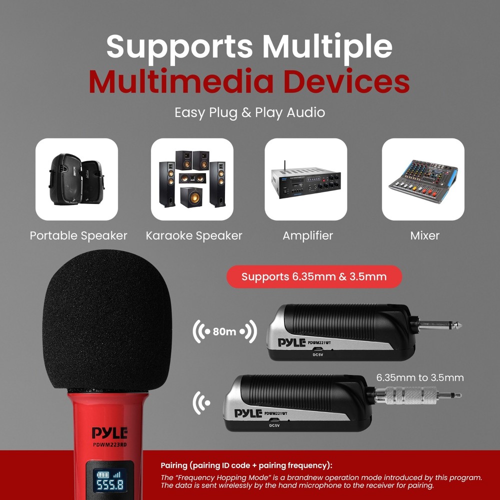 Pyle Portable UHF Band Receiver System, 4 Channel Wireless Microphone System