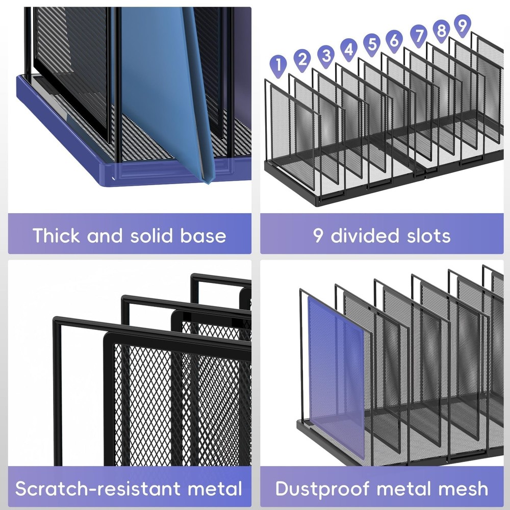 9-Section Desk File Organizer, Vertical File Holder, Mesh Desktop File Folder...