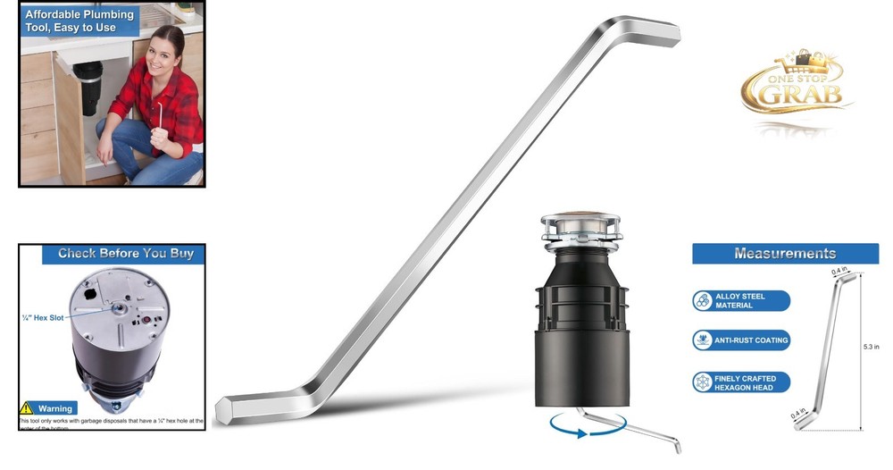 Garbage Disposal Wrench Stainless Steel Unjamming Tool for Insinkerator Silver