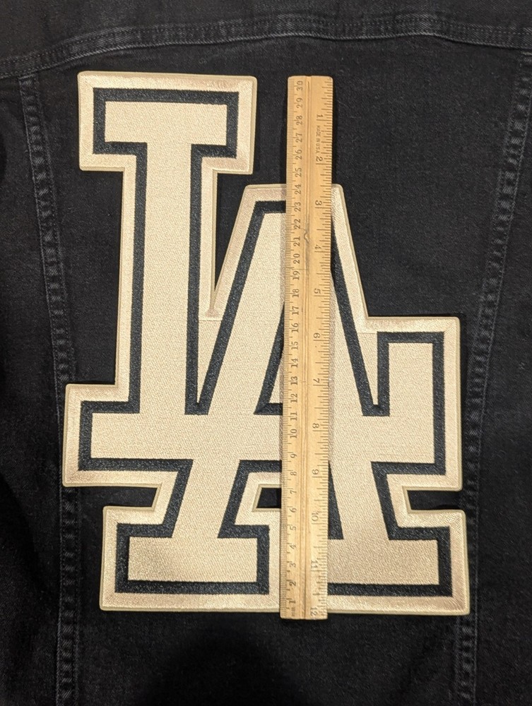 DODGERS LA LOGO BACK PATCH GOLD ON BLACK 100% EMBROIDERED IRON-ON