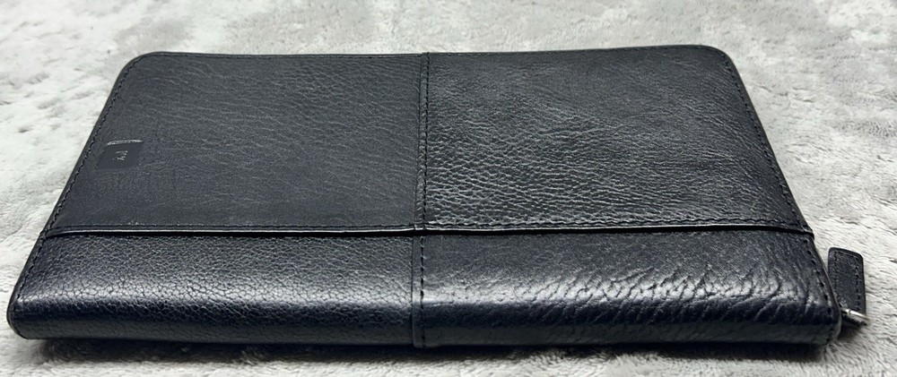 Black Leather Travel Wallet Organizer Zippered Document Holder