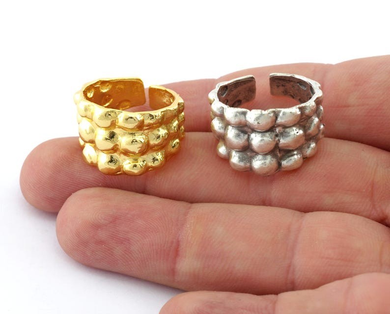 Bubbles Adjustable Ring Raw brass, Antique Silver, Shiny Gold Plated(9US)3682