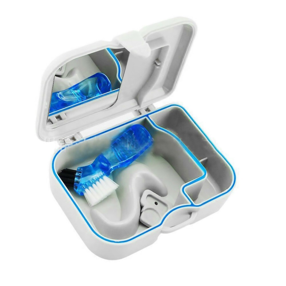 Portable Dental Denture Storage Box False Teeth Case Container with Mirror Brush