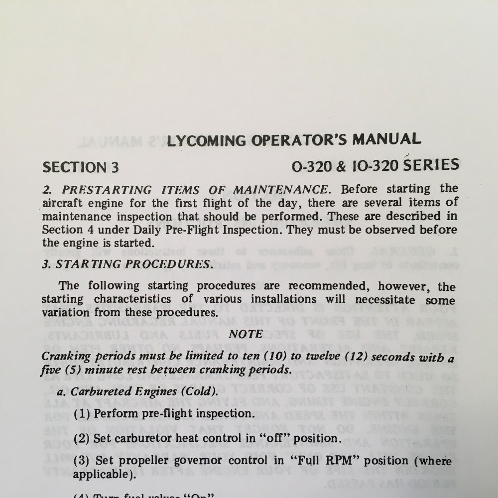 Lycoming O-320, IO-320, AIO-320 & LIO-320 Engine Operator's Manual