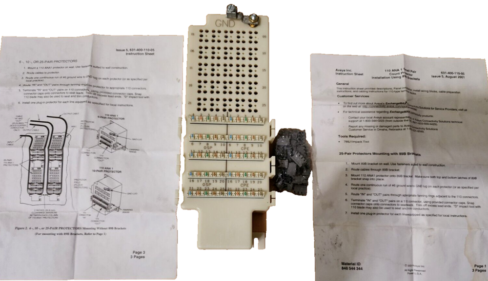 Lucent Technologies AVAYA 110ANA1 25 Pair Protector Block 110 Termination