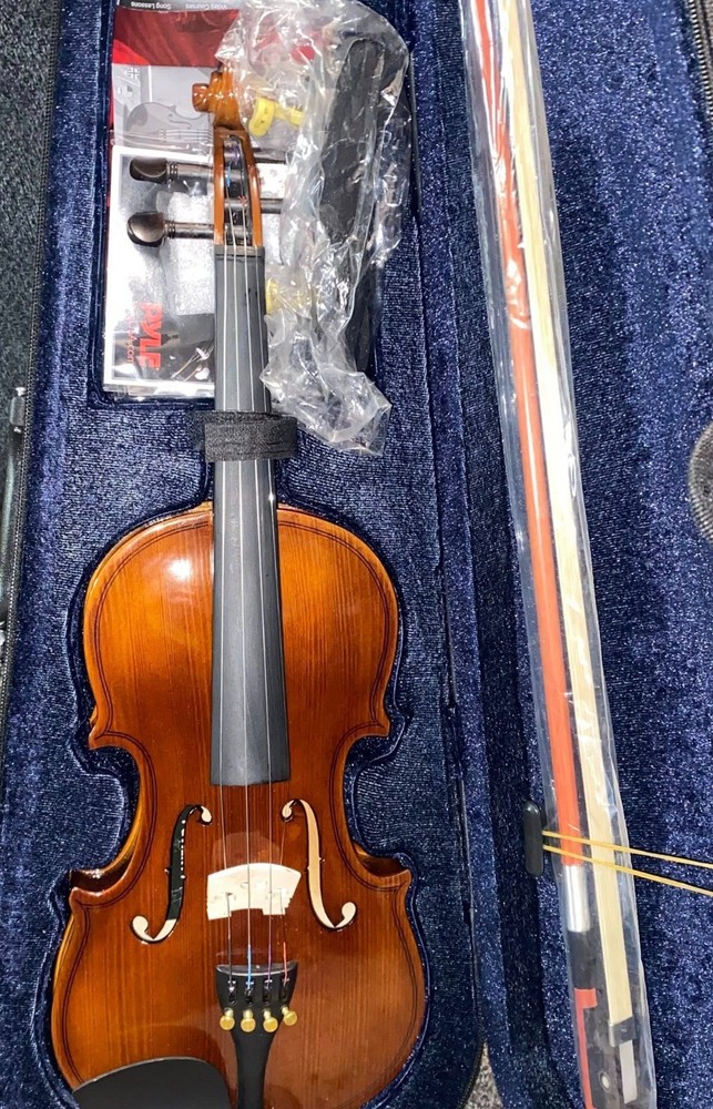 Pyle 1/4 Size Beginner Violin Starter Kit w/ Travel Case & Bow Extra Strings