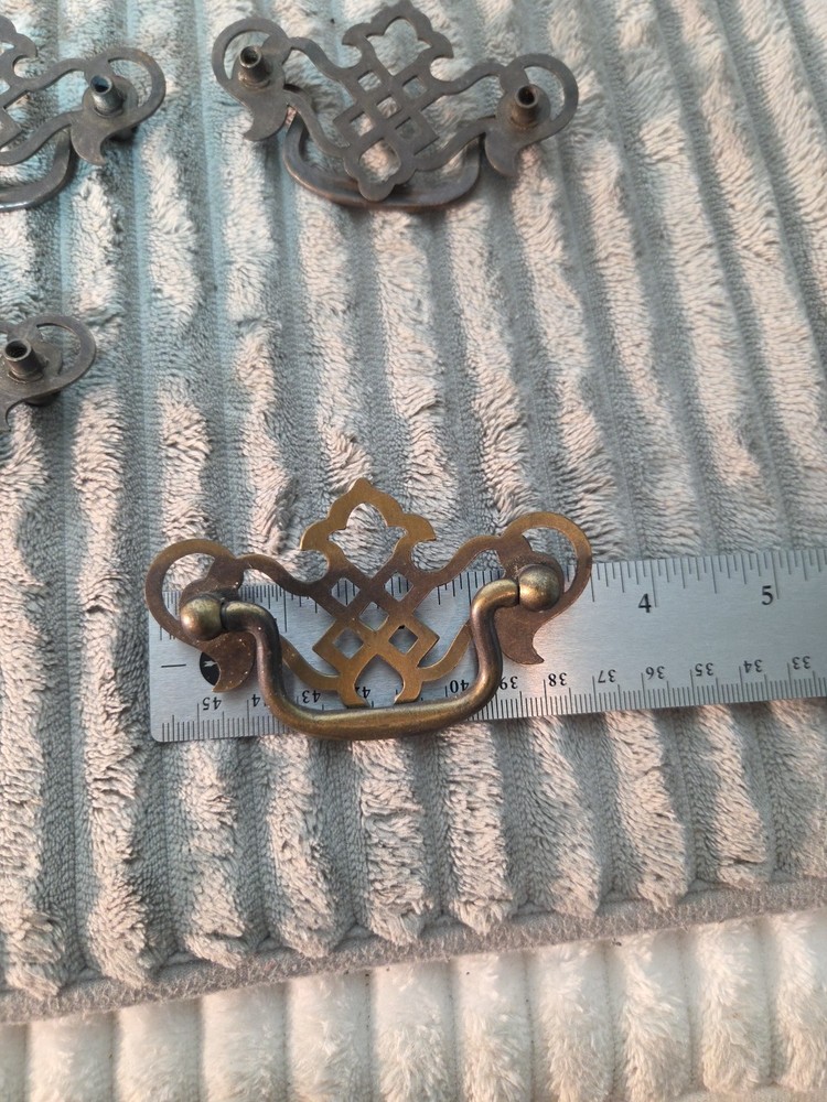 4 MCM Vintage Metal Drawer Pulls Handles Screw Hole 2.5" OC Drop Pull