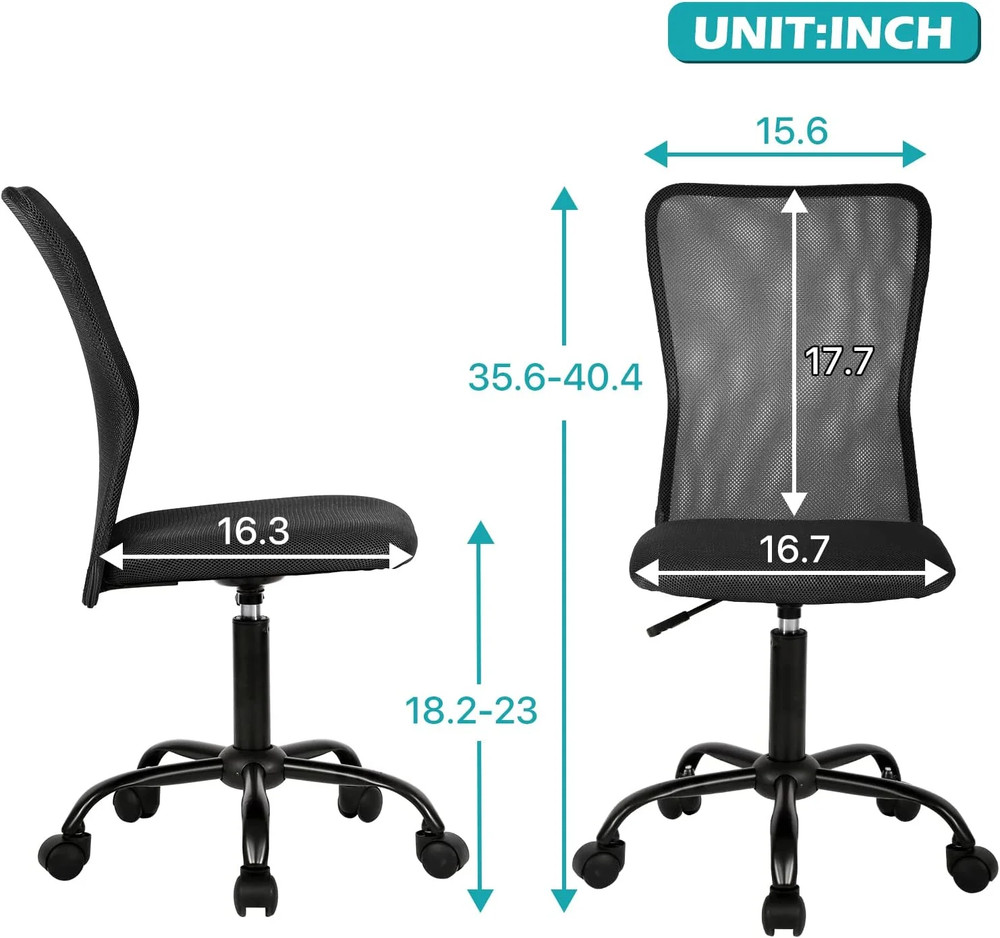Executive Armless Mesh Office Chair with Lumbar Support - Black