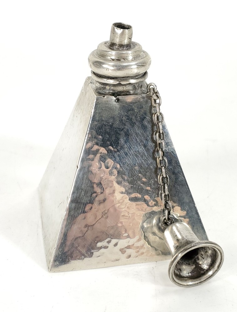 GEORGE A. HENCKEL Sterling Silver Cigar Lighter in Pyramid Form Hammered Surface