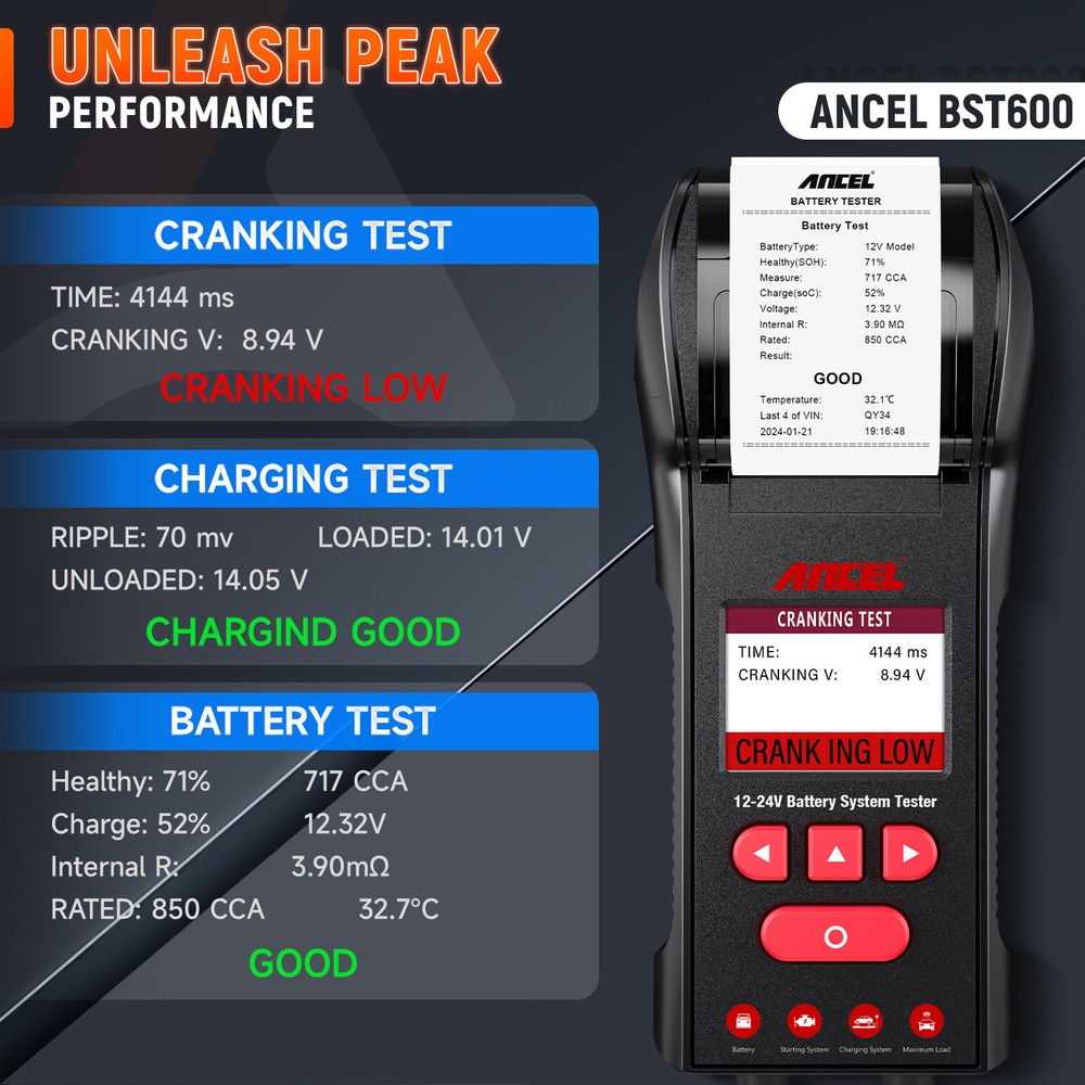 ANCEL BST600 Digital Car Battery Load Tester Charging Cranking System Analyzer