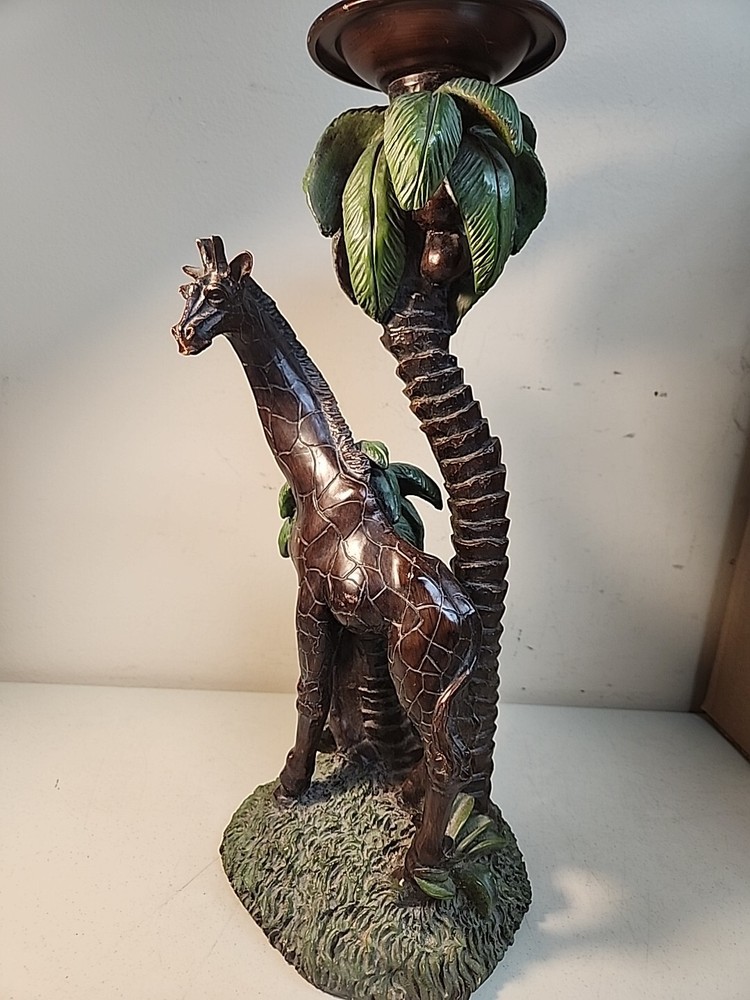 Giraffe & Palm Trees Coconuts 17” Tall Candleholder