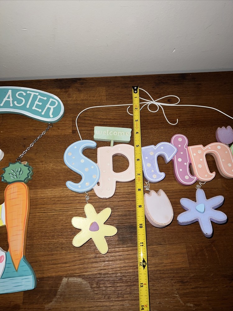 happy easter and spring hanging wall signs 2pk