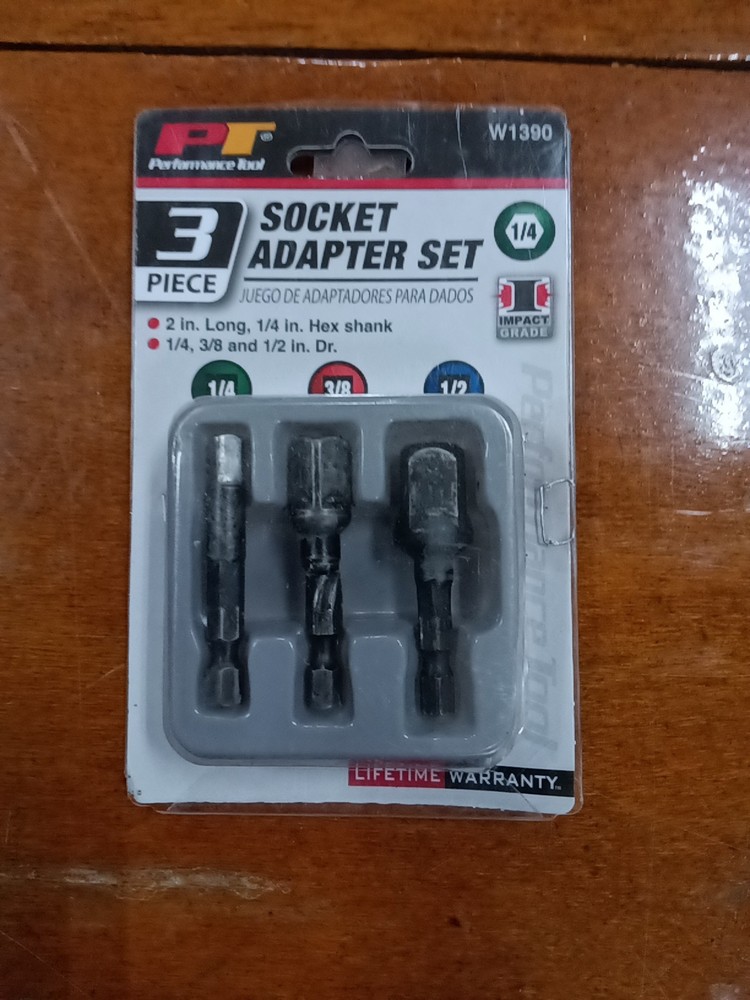 Performance Tool W1390 3 Piece Socket Adapters Set, 1/4-3/8-1/2”, 1109 JL