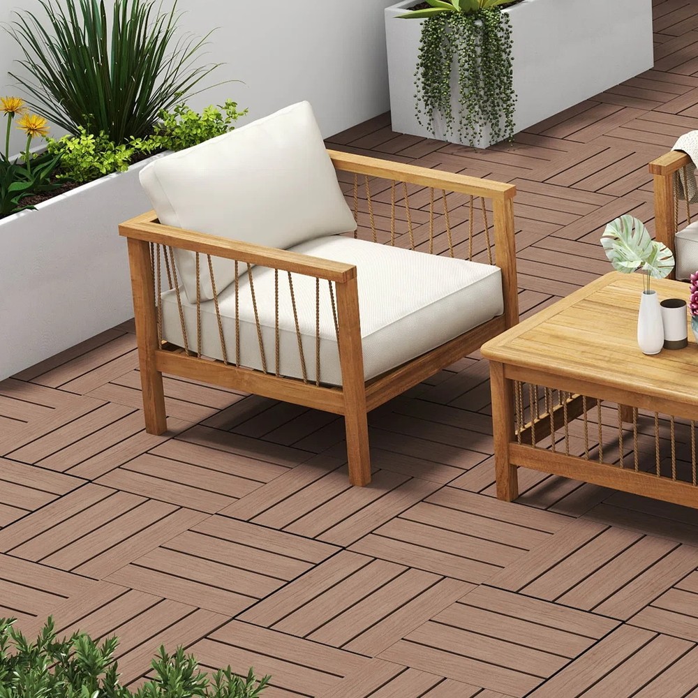 36Pcs HDPE Interlocking Deck,Waterproof Snap-Together w/Drainage Design,Brown