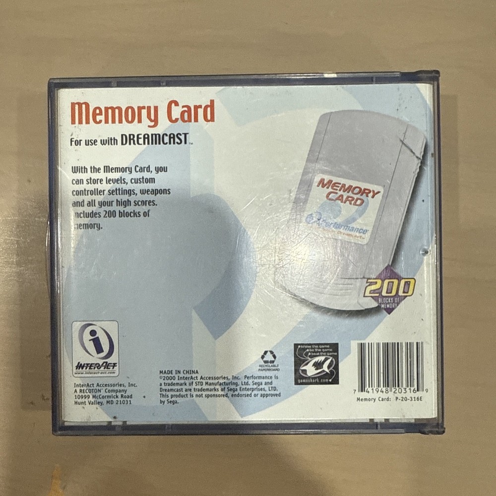 Sega Dreamcast Performance 200 Block Memory Card w/ Case