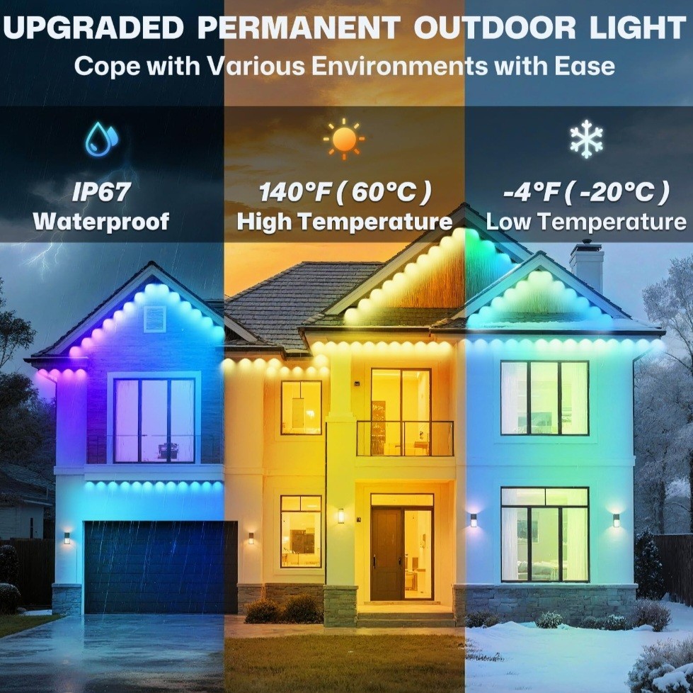 Permanent Outdoor Lights, 100ft Smart Eave Light with 72 LED Lights, IP67 Wat...
