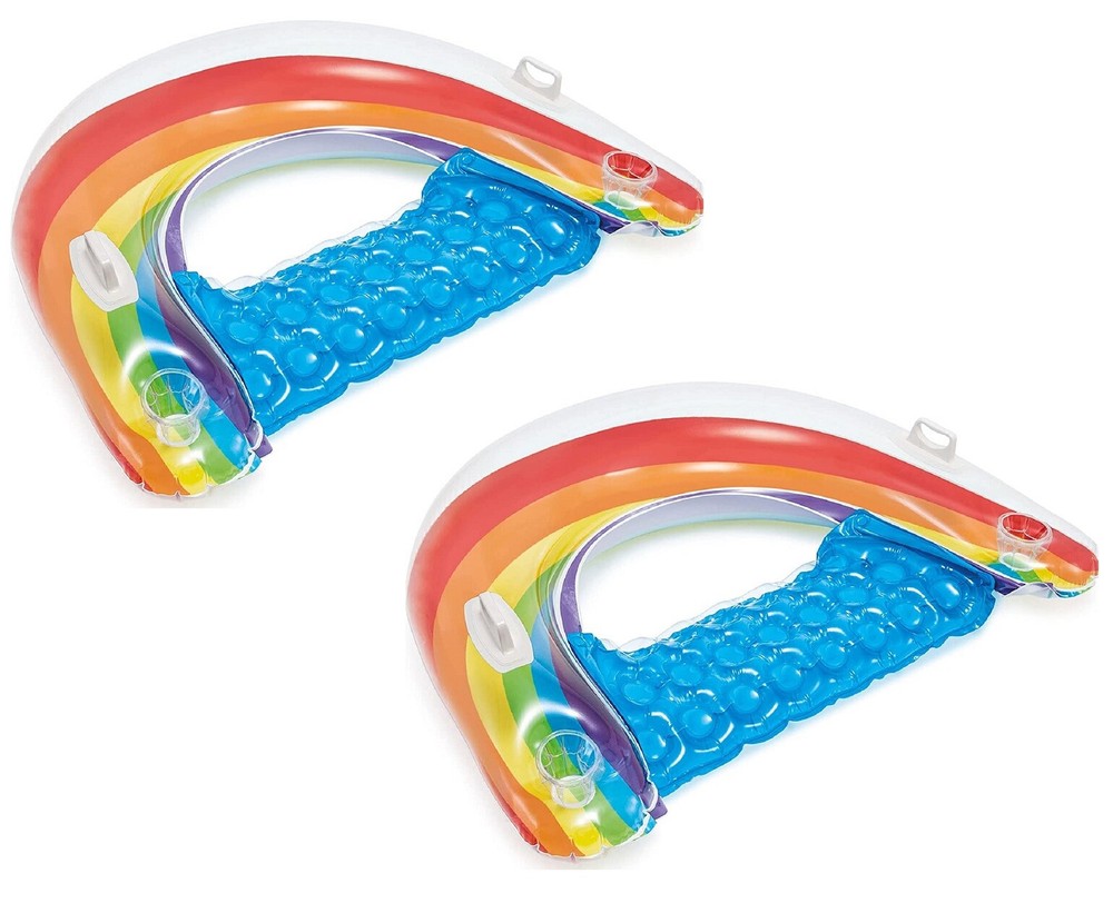 Intex Sit footN Float Inflatable Pool Float 60inch x 39inch Rainbow 2Pack