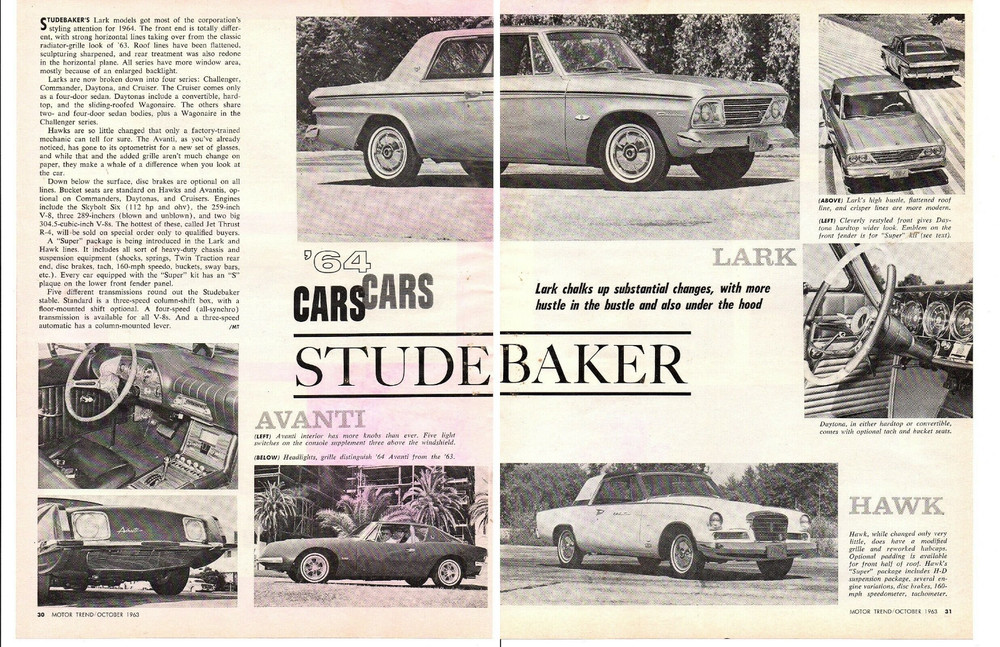 1964 STUDEBAKER ~ ORIGINAL 2-PAGE NEW CAR PREVIEW ARTICLE / AD
