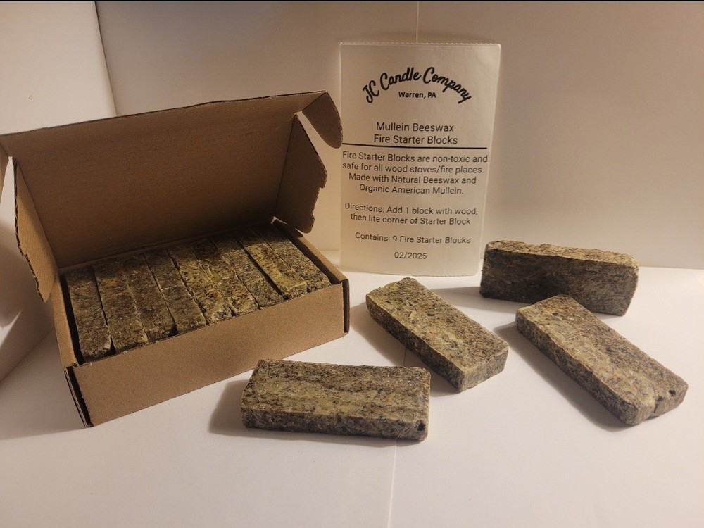 Mullein Beeswax Fire Starter Blocks - (9/Pack) 100% Natural