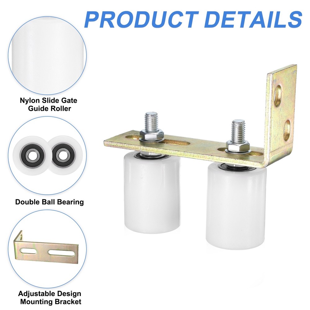 2Set Slide Gate Guide Roller, 2"x2-3/8" Nylon Gate Support & Bracket, White
