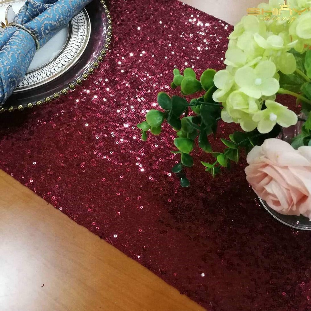 Table Runner 2 Pack Sequin Table Runners Burgundy 12inx108in Curtains Glitter...
