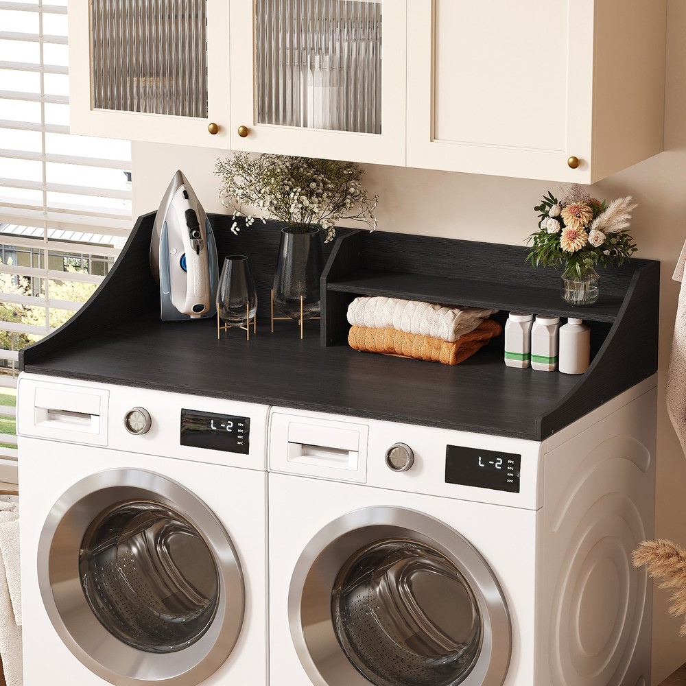 Modern 2-Layer Washer Dryer Countertop with Edge Protection,Black