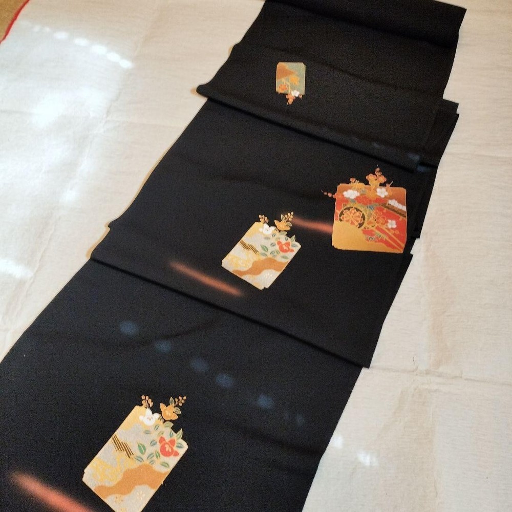 Pure silk Tango crepe black haori with flower pattern