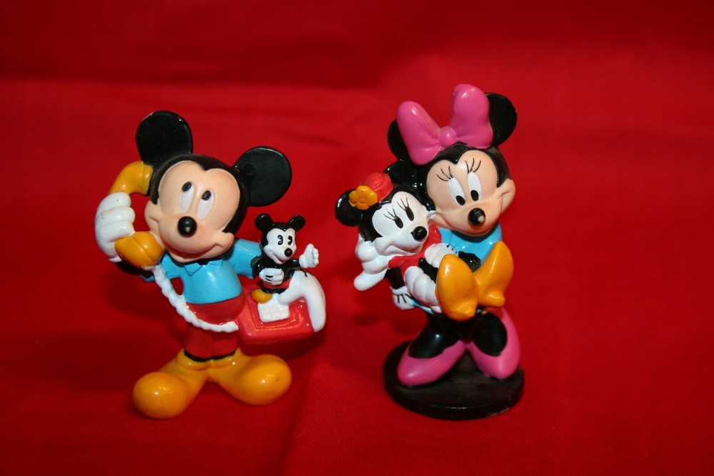 2 Disney Mickey & Minnie Mouse 1960s Applause Rubber Figures EUC