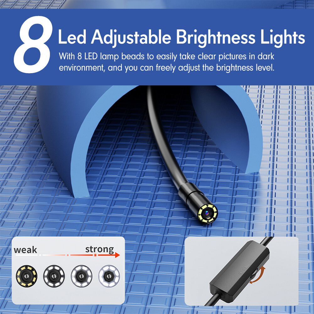 8 LED Light Borescope Endoscope Snake Inspection Camera IP68 for iPhone iPad