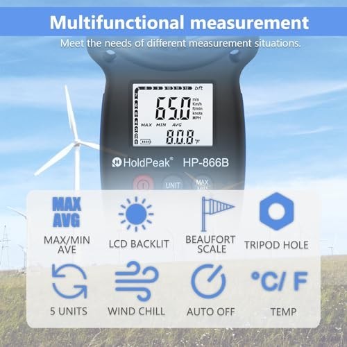Handheld Digital Anemometer Wind Speed Meter - Measures Wind Speed, Temp & Chill