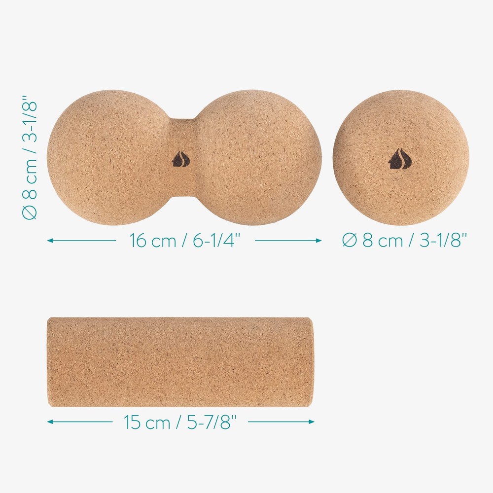 Cork Massage Roller Set (3 Pieces) - Peanut Roller, Massage , Mini Roller for...