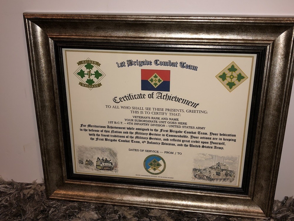 1ST B.C.T. / 4TH INFANTRY DIVISION (COMMEMORATIVE CERTIFICATE)