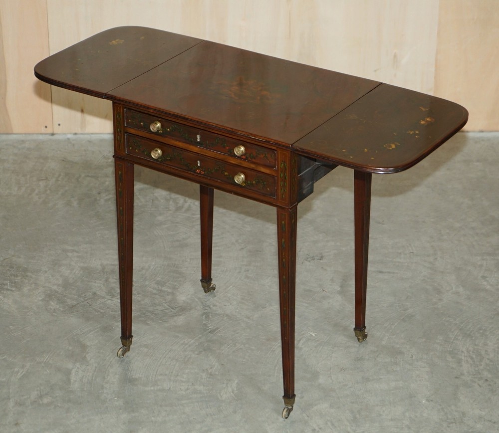 ANTIQUE REGENCY CIRCA 1815 SHERATON HAND PAINTED CHERUB EXTENDING SIDE END TABLE