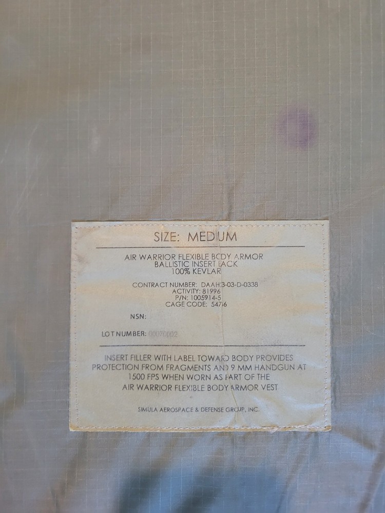 Soft Body Armor Inserts, Front and Back (Air Warrior)