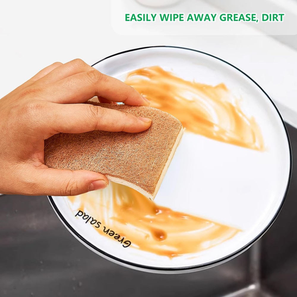 HileSwan Natural Kitchen Sponges, 12 Pack Non-Scratch Scrubber, Biodegradable...