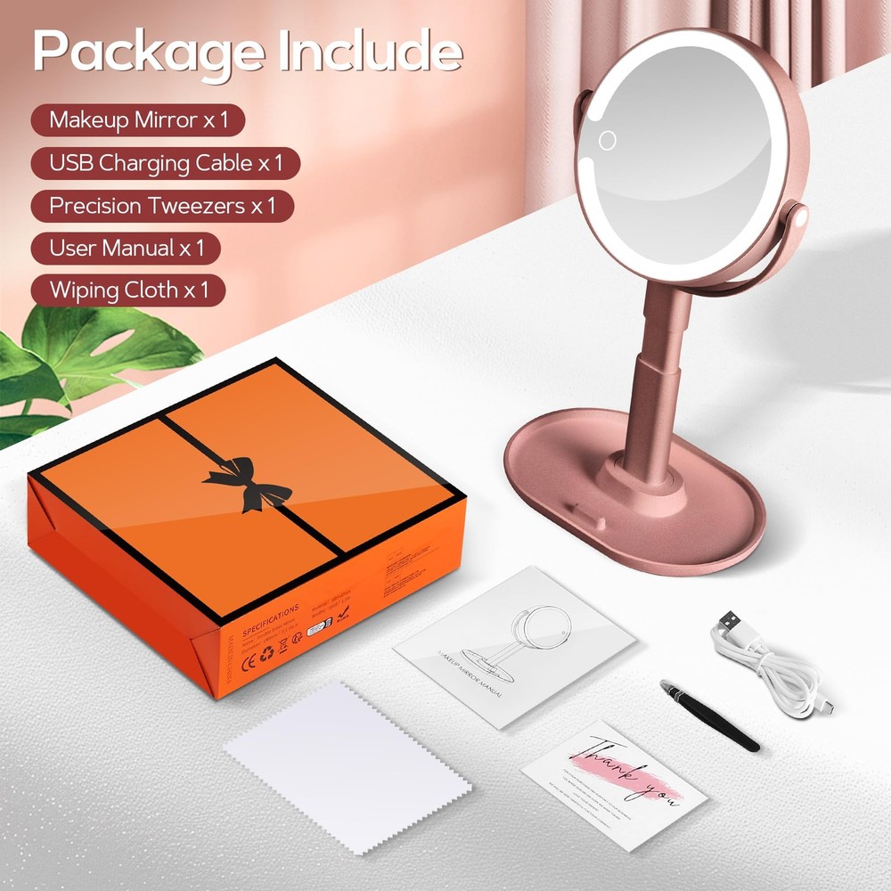 Makeup Mirror Lights Lighted Magnifying 30X Adjustable Brightness 2Sided Rose
