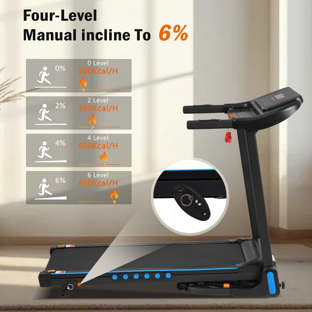 Incline Treadmill 3.0HP 10MPH Auto-Folding Type C & USB Charge Bluetooth Speaker