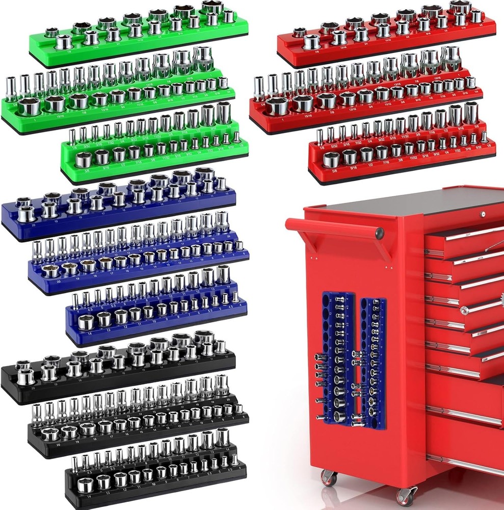 Magnetic Socket Organizer 12pc Metric SAE 3 Drive Sizes