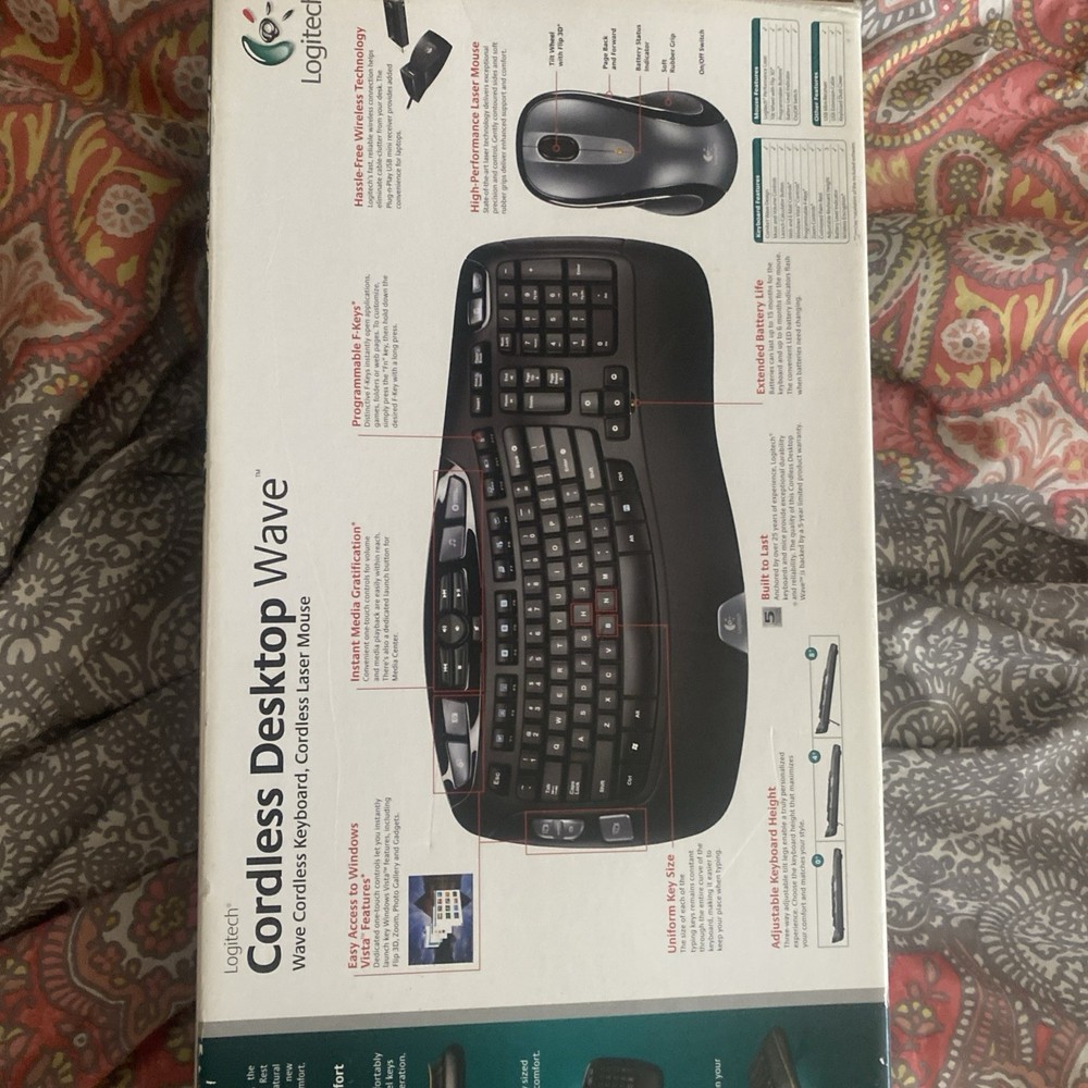 Logitech Cordless Desktop Wave Ergonomic Wireless Keyboard & Mouse Sealed
