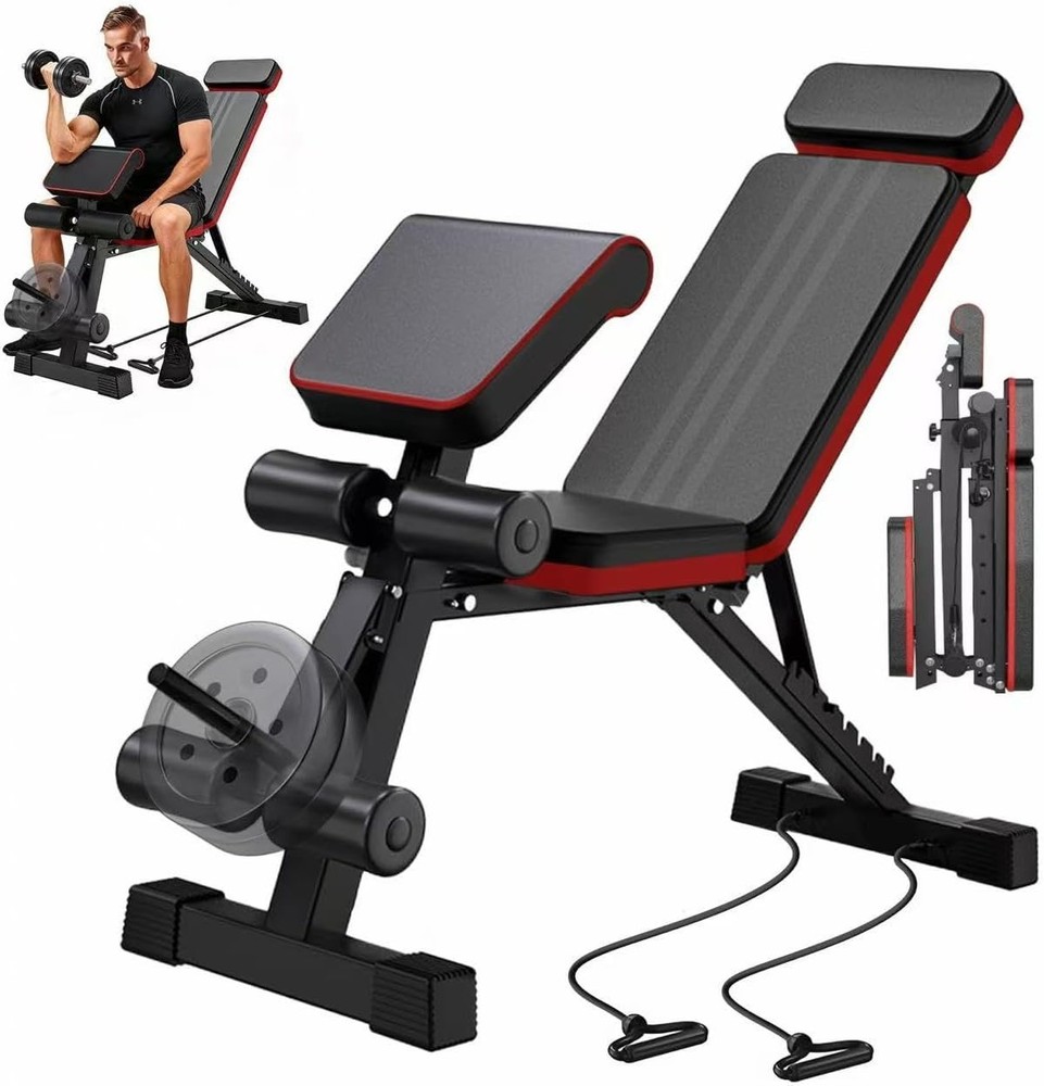 Foldable Incline/Decline Adjustable Bench with Extended Headrest & Leg Extension
