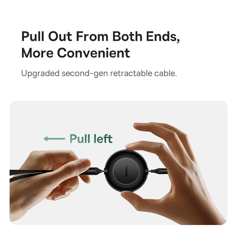 Baseus Retractable 3in1 USB-C Fast Charging Cable Line For iPhone Micro USB-C