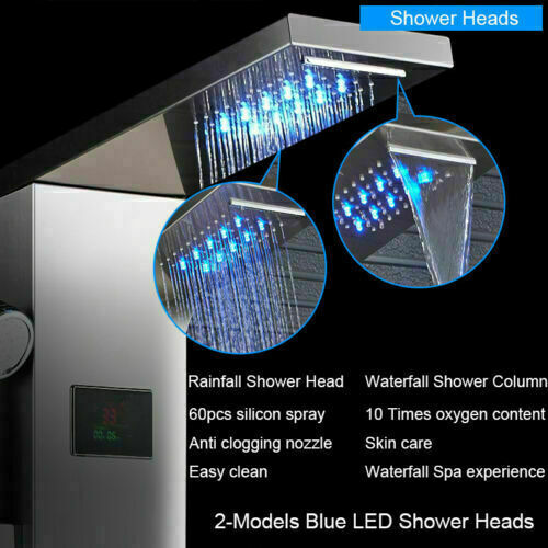 Shower Panel Tower System Stainless Steel 6-Function Faucet LED Rain&Waterfall