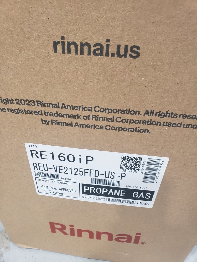 Rinnai RE160IP Internal Tankless Water Heater 160k Btu 6.6 gpm max PROPANE